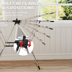Étendoir pliable - séchoir à linge - ailes réglables, barre suspension - acier inox