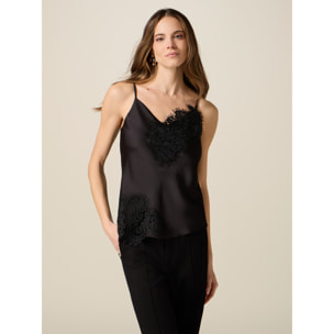 Oltre - Top in raso con pizzo - Nero