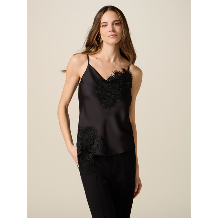 Oltre - Top in raso con pizzo - Nero