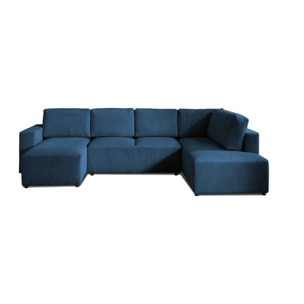 Livy - canapé panoramique convertible - avec coffre - en velours côtelé - 7 places - droit - Bleu Ardoise