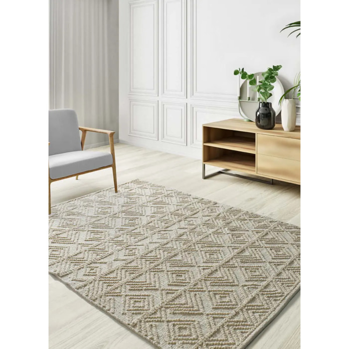 PAMUK Alfombra étnica algodón reciclado con relieve en crema, varias medidas disponibles