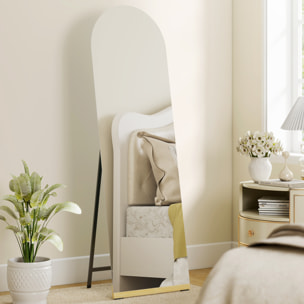 Espejo de Cuerpo Entero Curvado 160x50 cm, Espejo de Pie o Apoyado en la Pared, sin Marco, Base de Madera, para Salón, Dormitorio, Pasillo, Entrada