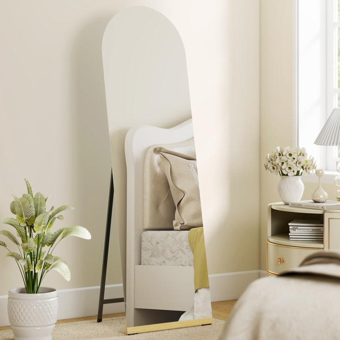 Espejo de Cuerpo Entero Curvado 160x50 cm, Espejo de Pie o Apoyado en la Pared, sin Marco, Base de Madera, para Salón, Dormitorio, Pasillo, Entrada