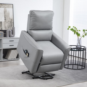 Fauteuil releveur massant chauffant inclinable - télécommande - tissu technique gris clair