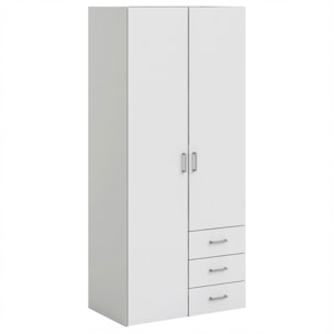 Armadio Con 2 Ante e 3 Cassetti Armadietto Multiuso Design Moderno Salvaspazio Vano Con Barra Appendiabiti E Ripiani 77.6 x 49.5 x 175.4 Cm Bianco