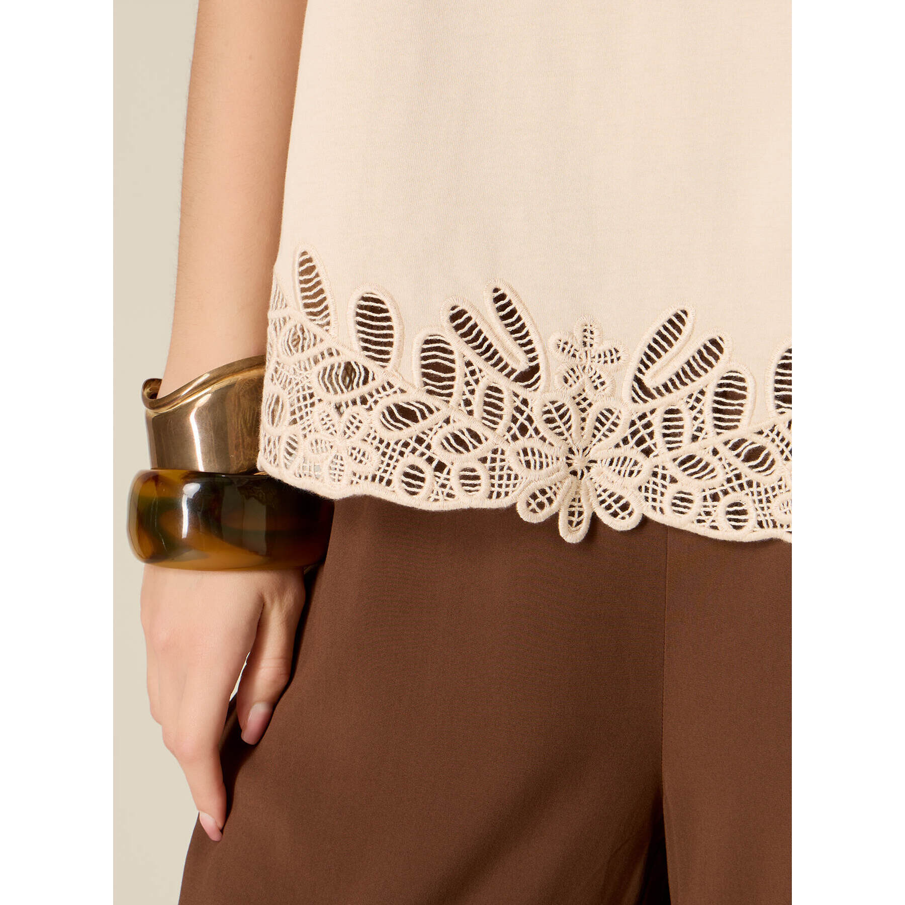 Oltre - Top de algodón con macramé - Beige