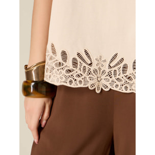 Oltre - Top de algodón con macramé - Beige