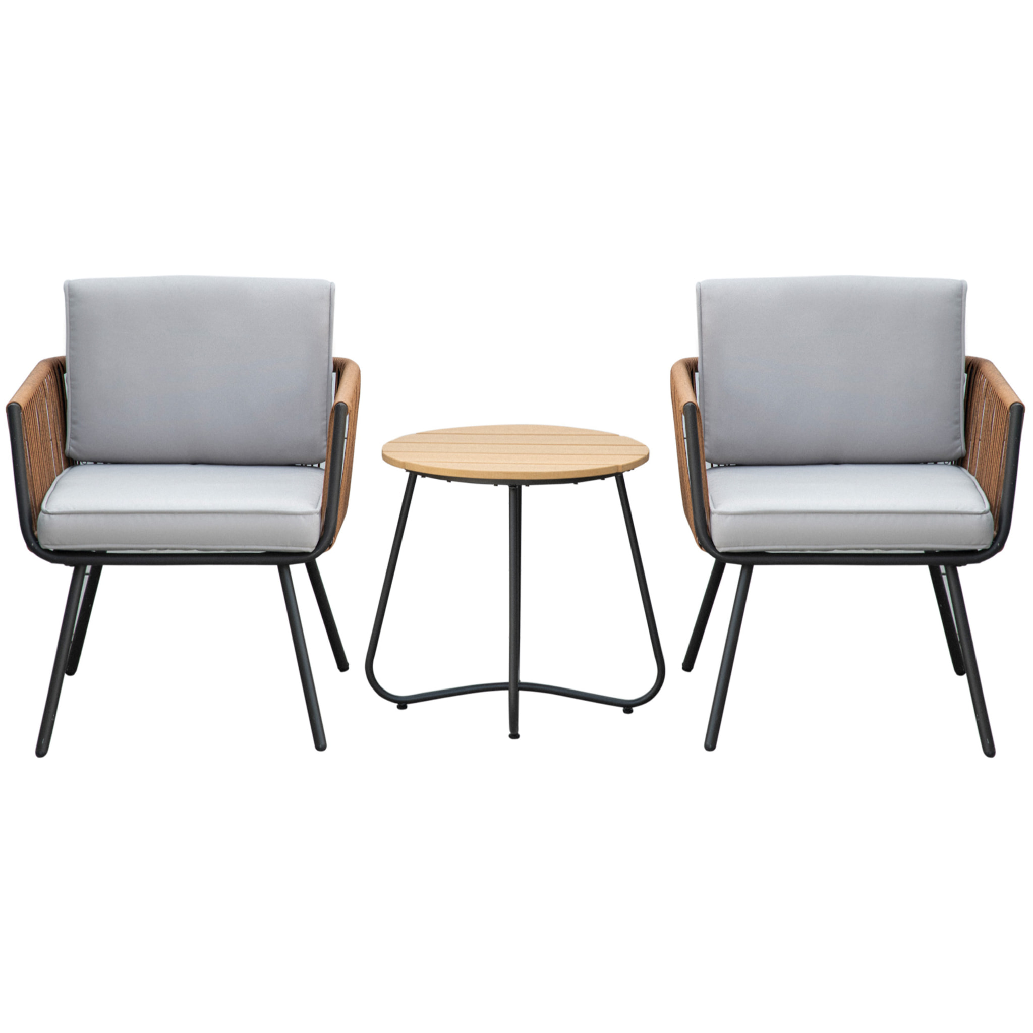 Conjunto de Muebles de Jardín de Ratán 3 Piezas Juego de Muebles de Terraza Incluye 1 Mesa de Centro y 2 Sillones con Cojines Acolchados Naranja y Gris