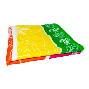 Telo Mare Spugna Jacquard Spiaggia Disegno Flamingo Family