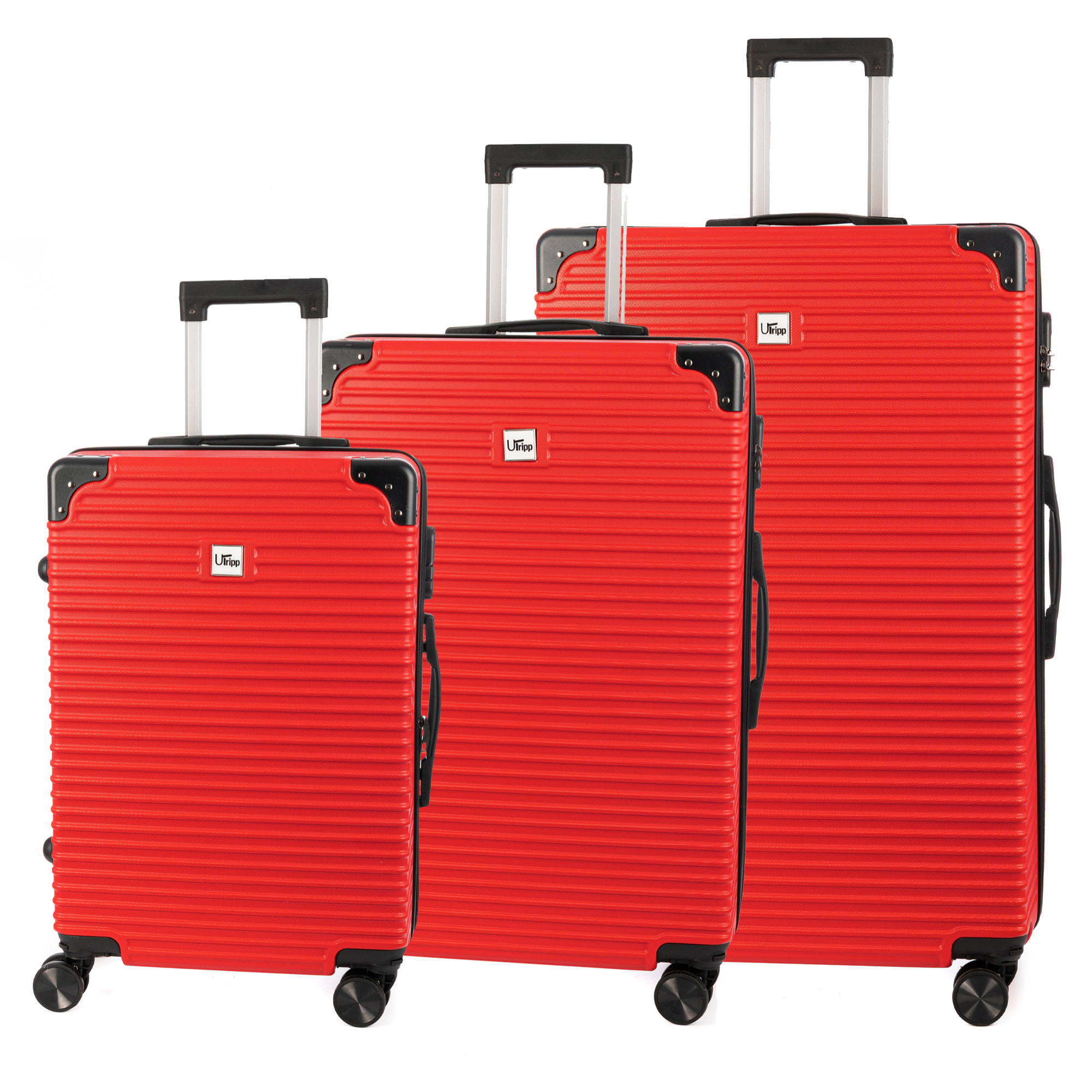 DAM Set di 3 valigie Trolley, in materiale leggero ABS ad alta resistenza con angoli rinforzati. Chiusura numerica e 4 ruote doppie rimovibili e girevoli a 360°. 54x32x80 Cm. Colore: Rosso