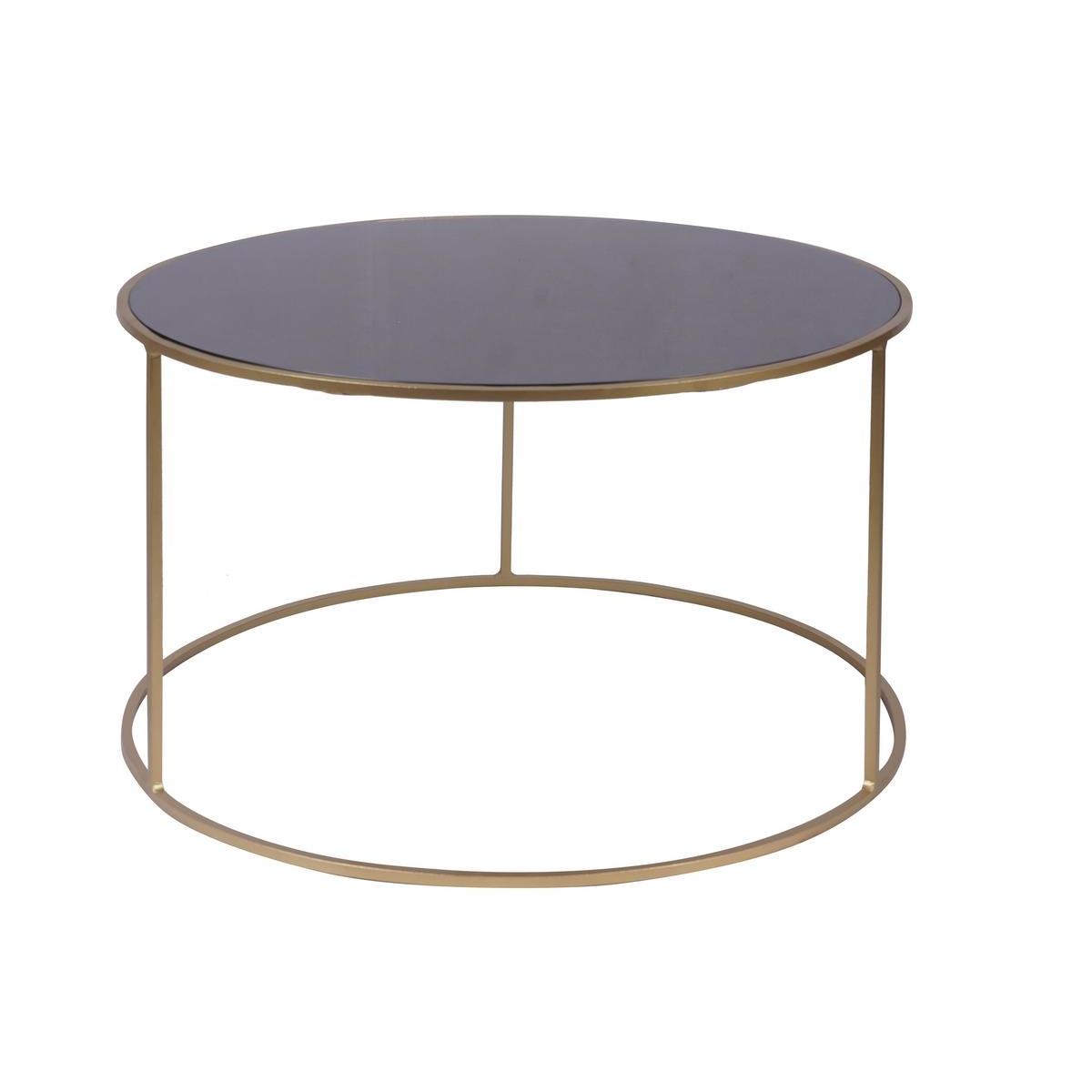 Tables basses gigognes rondes design métal doré et verre teinté noir (lot de 2) ROXO