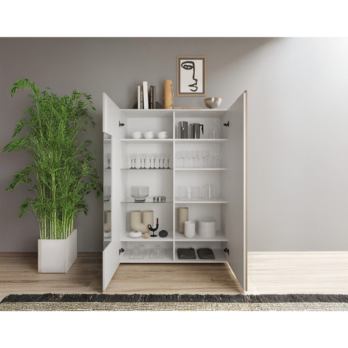 Leon - vitrine - 2 portes - 121x168 cm - Bois / Blanc