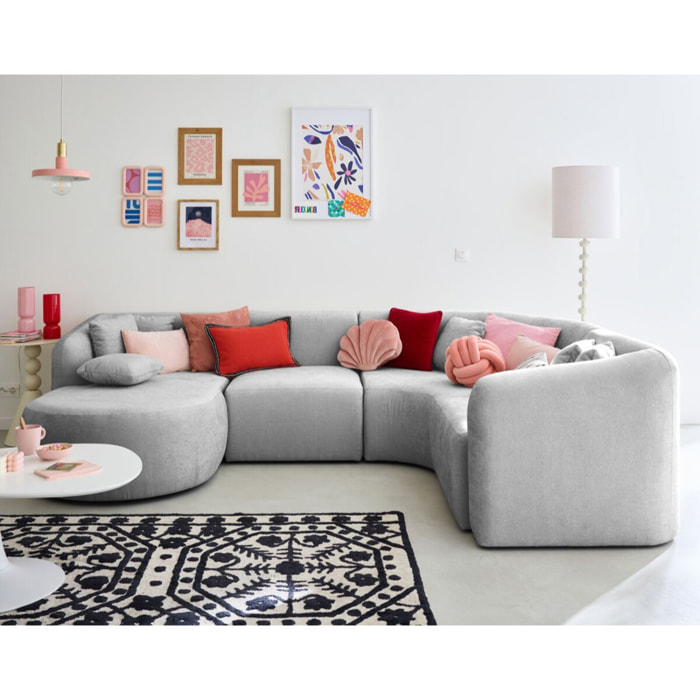 Ikare - canapé modulable d'angle gauche - 5 places - avec méridienne - en tissu - Gris clair