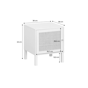 Table de chevet enfant effet bois blanc et cannage