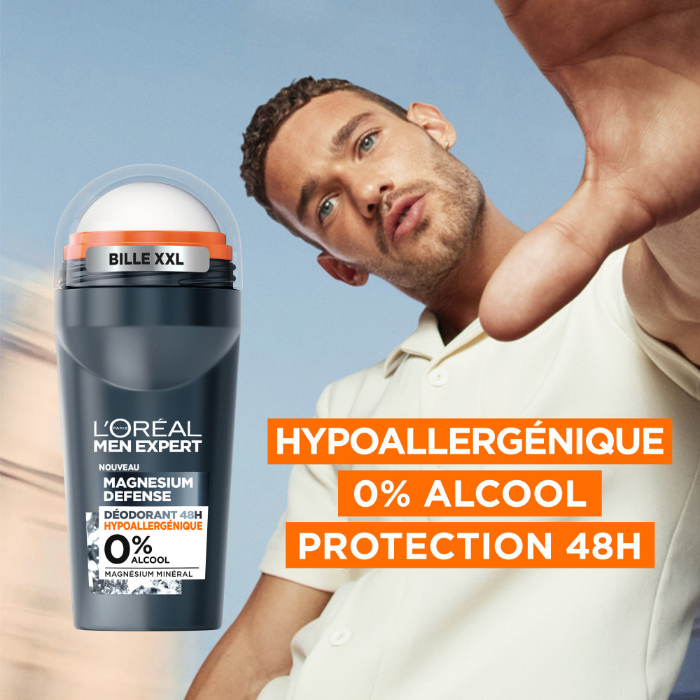 Lot de 6 - L'Oréal Paris Men Expert Magnesium Defense Déodorant Bille 48h Hypoallergénique 0% Alcool 50ml