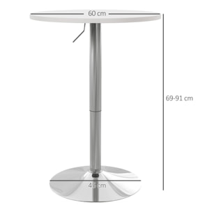Table de bar ronde Ø 60 cm table bistro chic hauteur réglable 69-91 cm acier chromé blanc