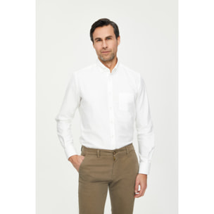 Camicia Uomo 1 Bottone Button Down Slim Oxford Lavato Unito Bianco