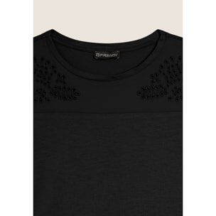 T-shirt in Jersey con Ricami Floreali