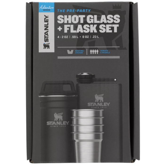 Pre-Party Shot Glass + Flask Set - Matte Black Pebble