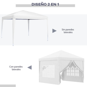 Carpa Plegable con 4 Paredes Desmontables 3x3 m Cenador de Jardín Gazebo Impermeable Protección UV y Bolsa de Transporte Pabellón para Recepción Eventos Camping Cerveza Blanco
