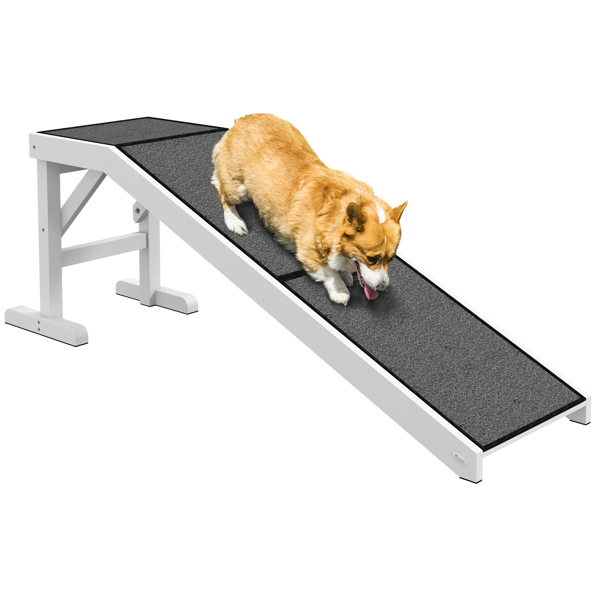 Rampa para Perros de Madera Rampa para Mascotas con Alfombra Antideslizante para Perros Pequeños Medianos y Grandes 152x40x50 cm Blanco y Gris