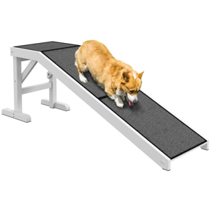Rampa para Perros de Madera Rampa para Mascotas con Alfombra Antideslizante para Perros Pequeños Medianos y Grandes 152x40x50 cm Blanco y Gris
