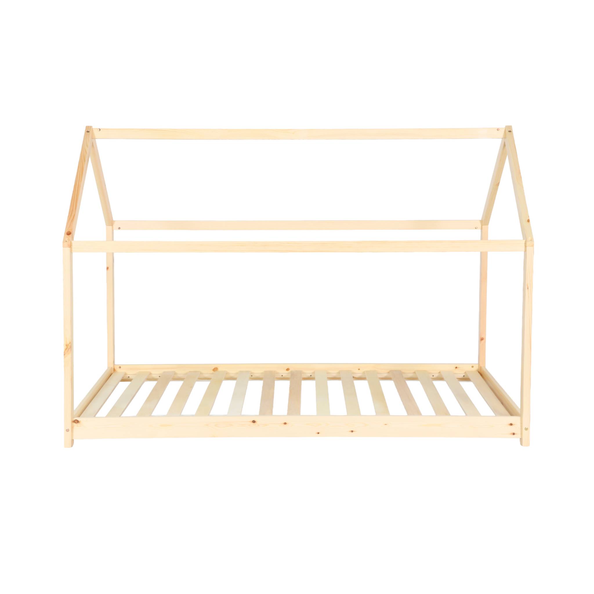 Lit cabane Montessori. bois massif en pin naturel - Tobias - sommier inclus. 90 x 190 cm