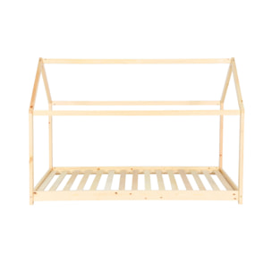 Lit cabane Montessori. bois massif en pin naturel - Tobias - sommier inclus. 90 x 190 cm