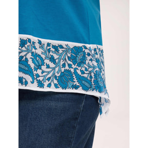Fiorella Rubino - T-shirt in cotone con bordo stampato - Ottanio