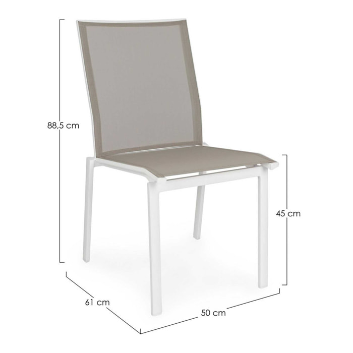 Set 4 sedie da giardino ZARAGOZA in textilene e alluminio bianco, impilabile