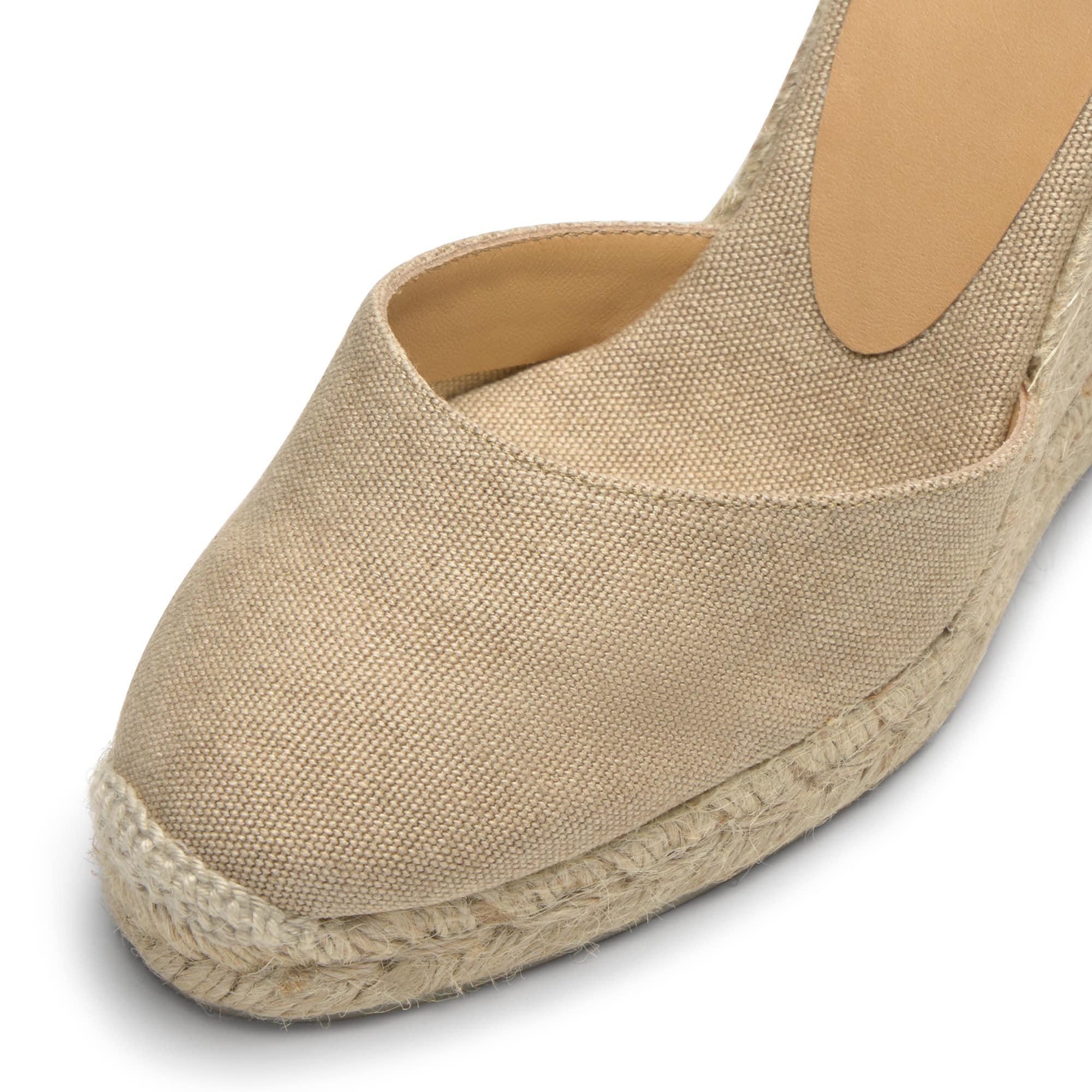 Alpargatas de cuña de mujer Carina en algodón orgánico acabado lavado, cierre mediante lazada