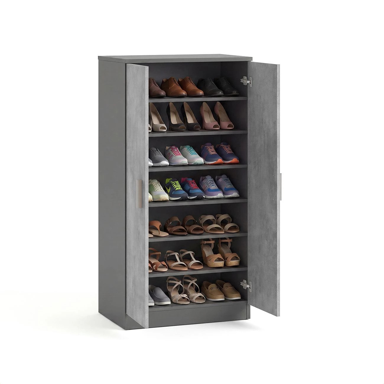 Zapatero de 2 puertas en gris grafito y gris cemento 55x108 cm Liam Gris Grafito - Gris Cemento