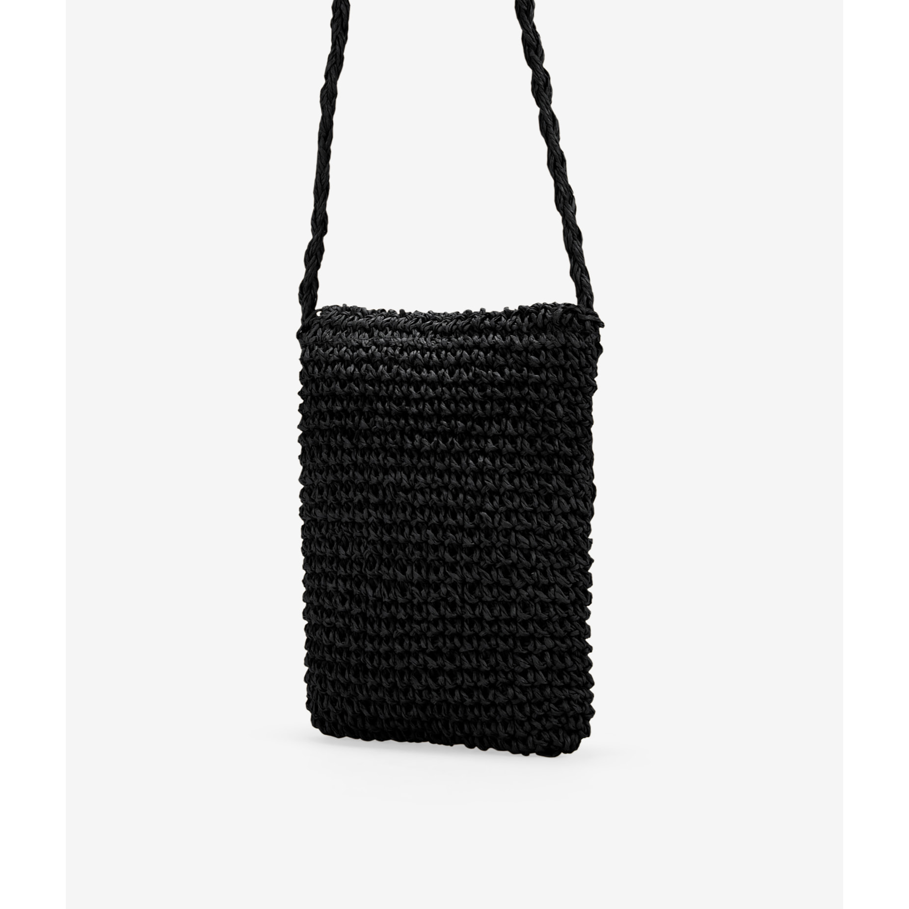 Bolso para móvil negro en rafia con conchas