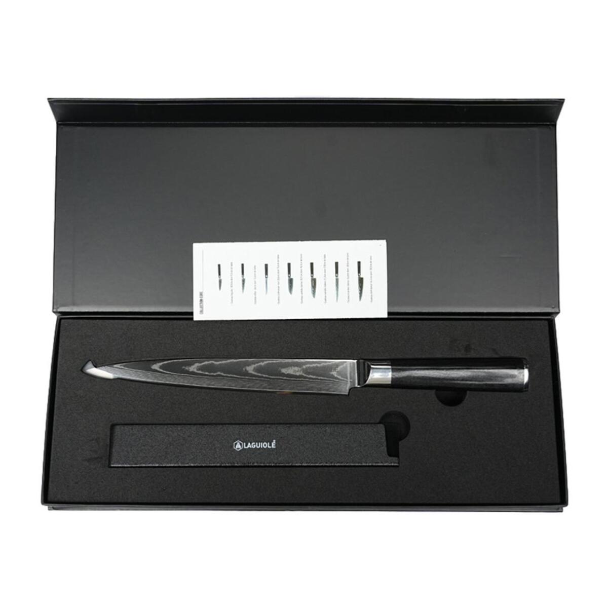 Couteau à trancher noir damas 34cm avec étui - "Core"