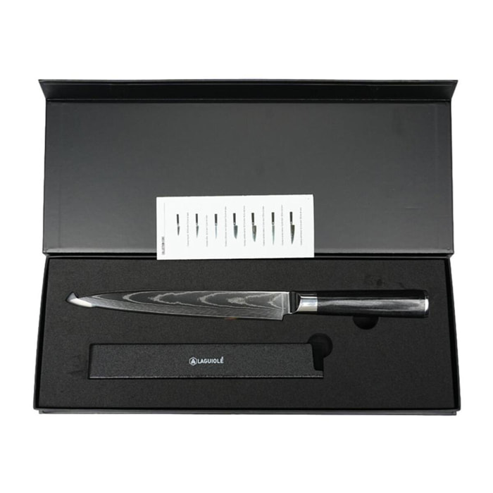 Couteau à trancher noir damas 34cm avec étui - "Core"