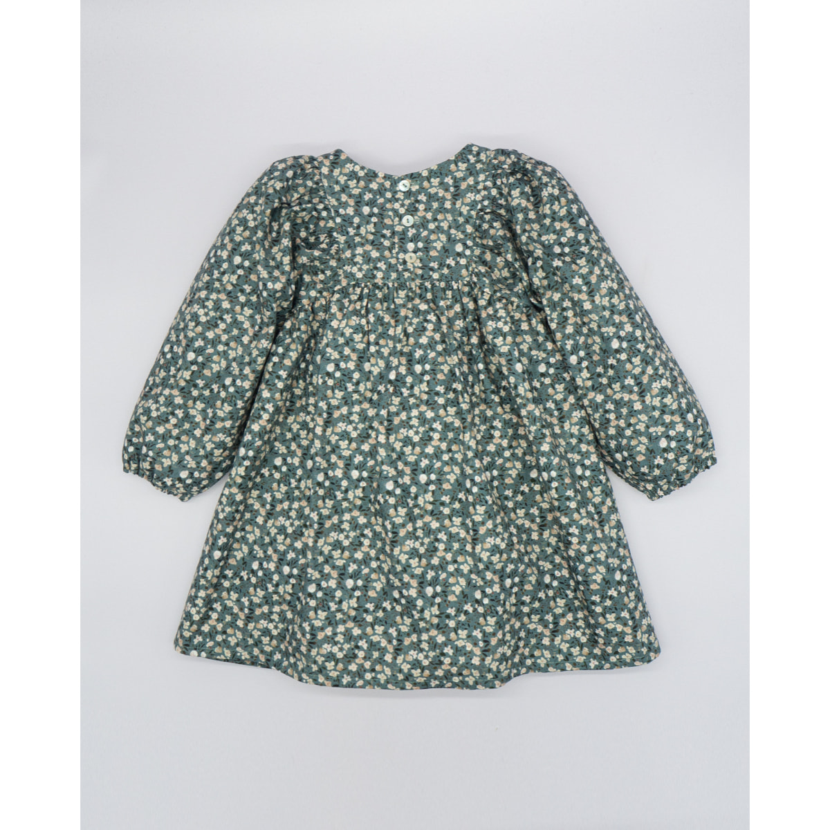 Vestido flores verde y beige