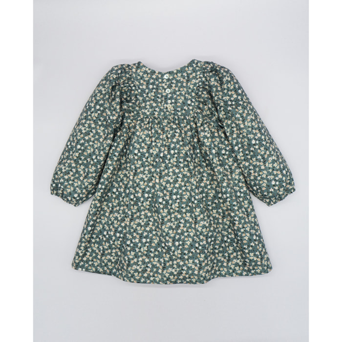 Vestido flores verde y beige