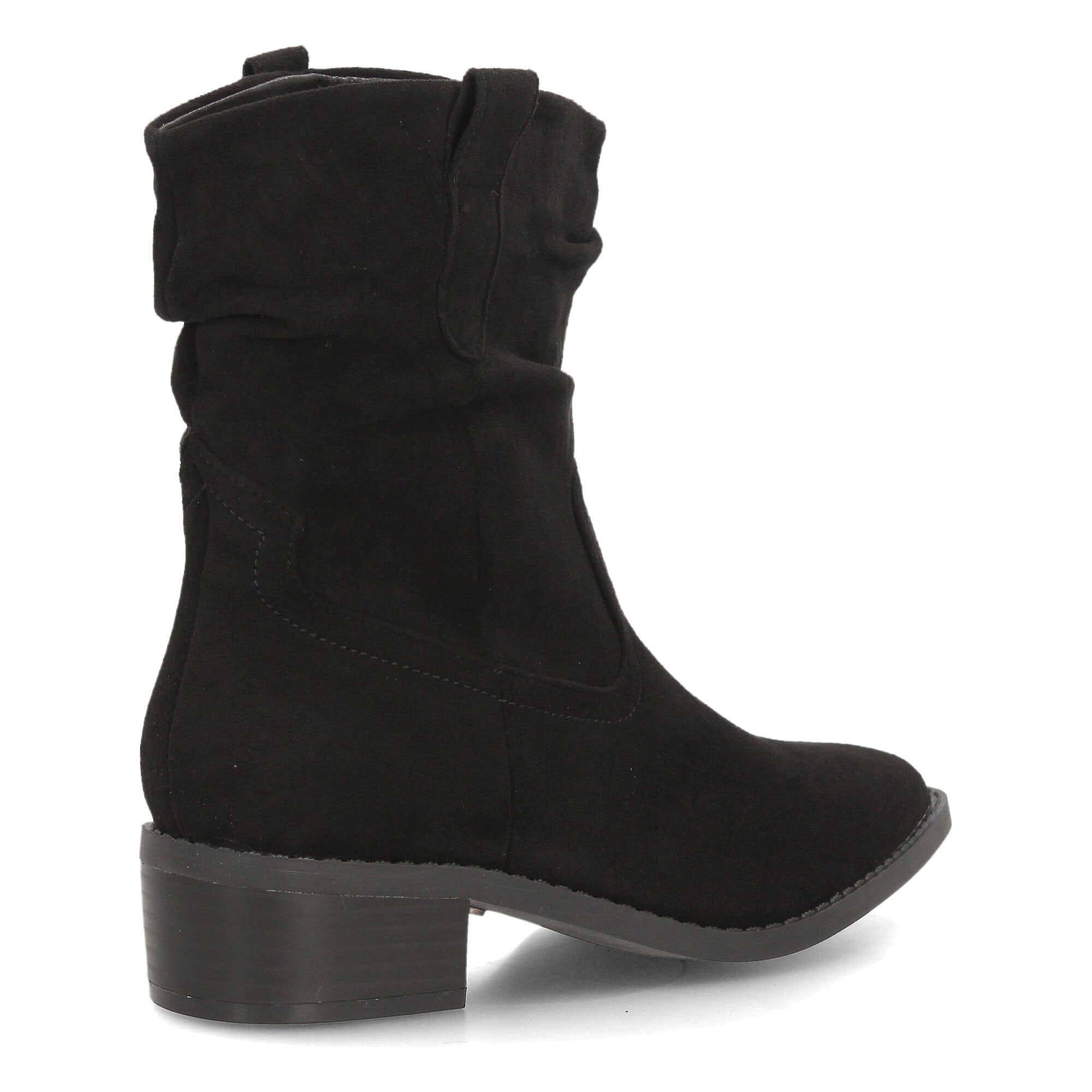 Botines western fruncidos de tacón bajo para mujer