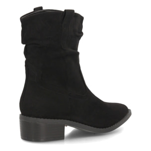 Botines western fruncidos de tacón bajo para mujer