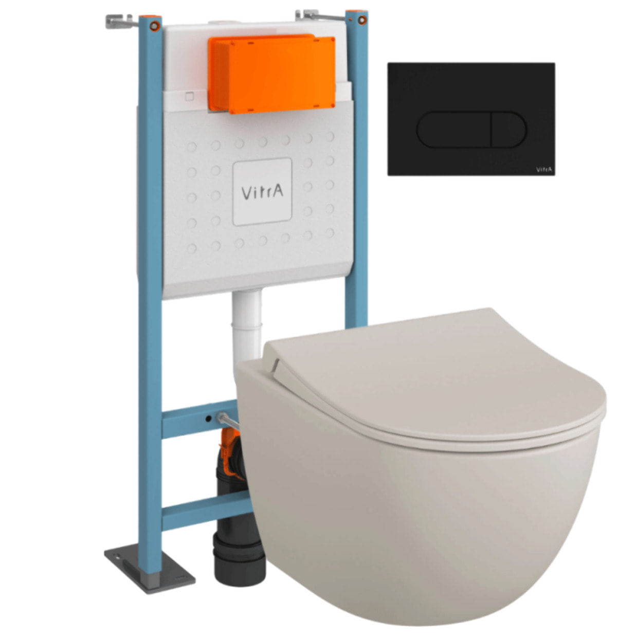 Pack WC suspendu Sento lin mat + bâti autoportant V-Fix Core + Plaque Round noir