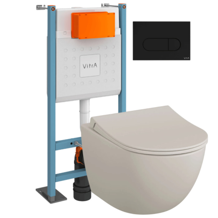 Pack WC suspendu Sento lin mat + bâti autoportant V-Fix Core + Plaque Round noir