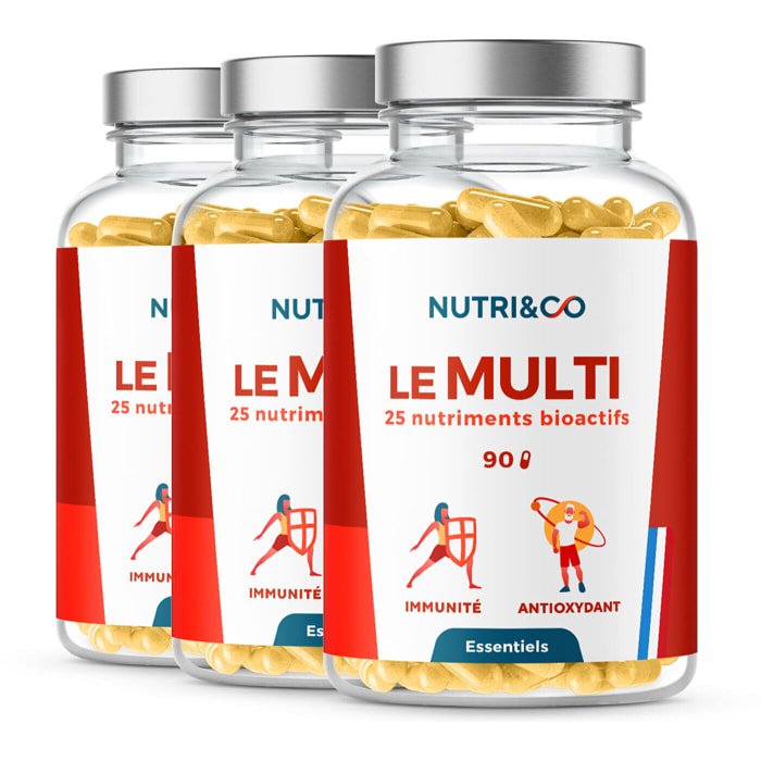 Multivitamines et Minéraux 25 Nutriments pour l'Immunité - 90 gélules - Lot de 3