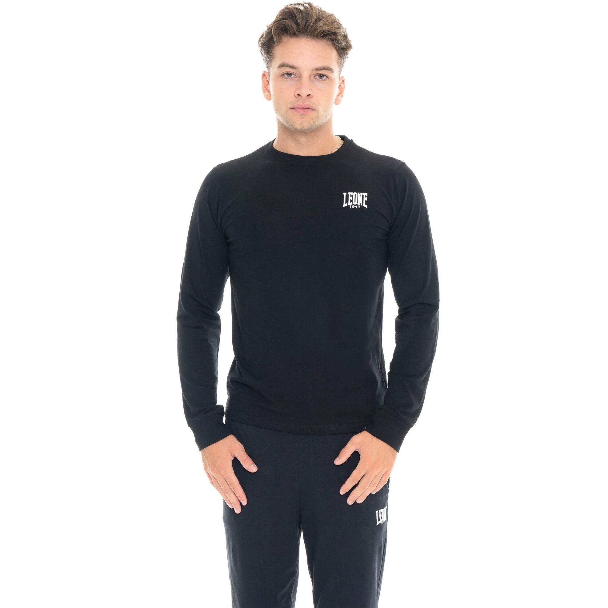 T-shirt da uomo in cotone elasticizzato a manica lunga con logo grande 'Basic'