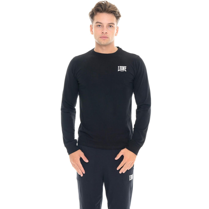 T-shirt da uomo in cotone elasticizzato a manica lunga con logo grande 'Basic'