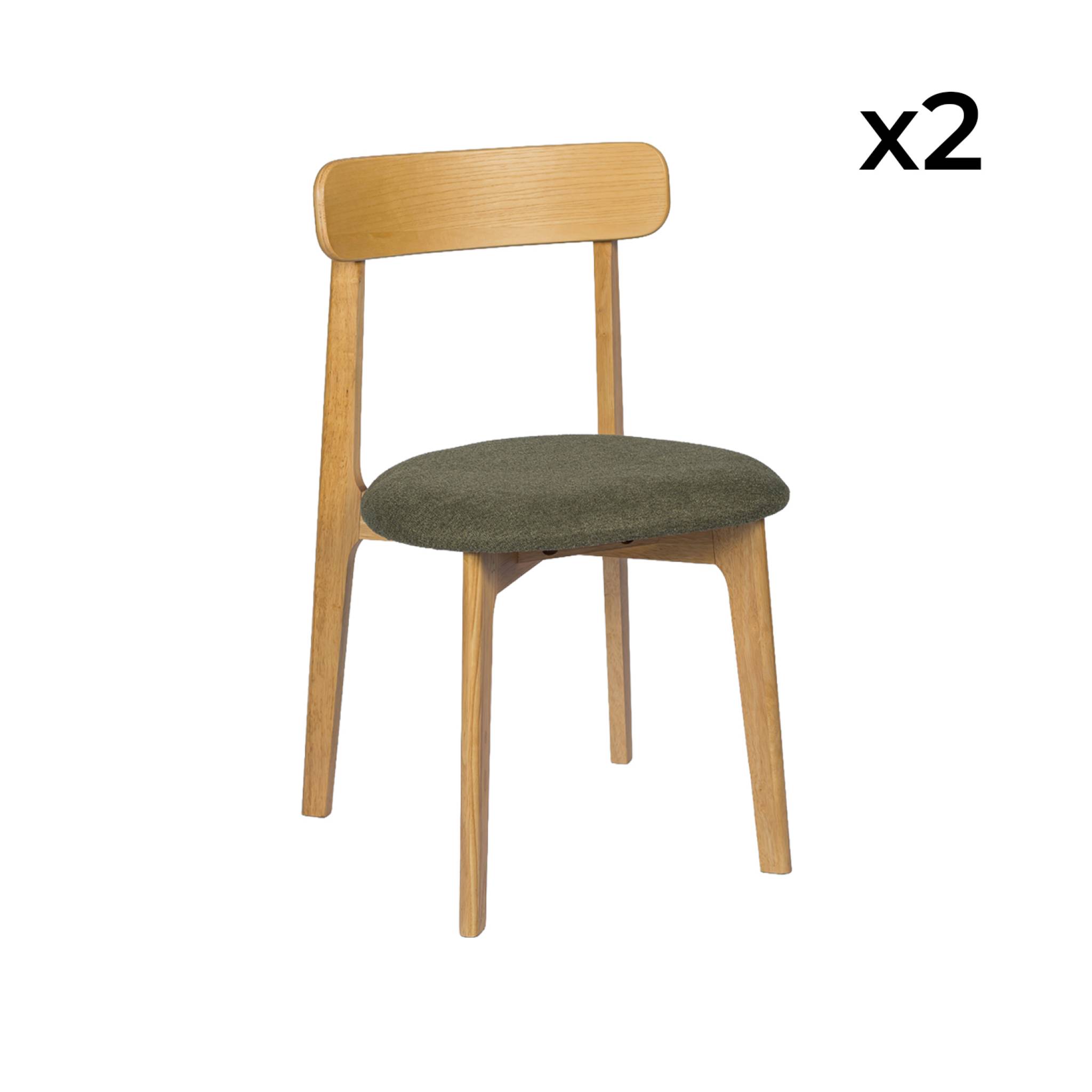 Chaise vintage bois d'hévéa teinte naturelle et tissu texturé (lot de 2) VICTOIRE