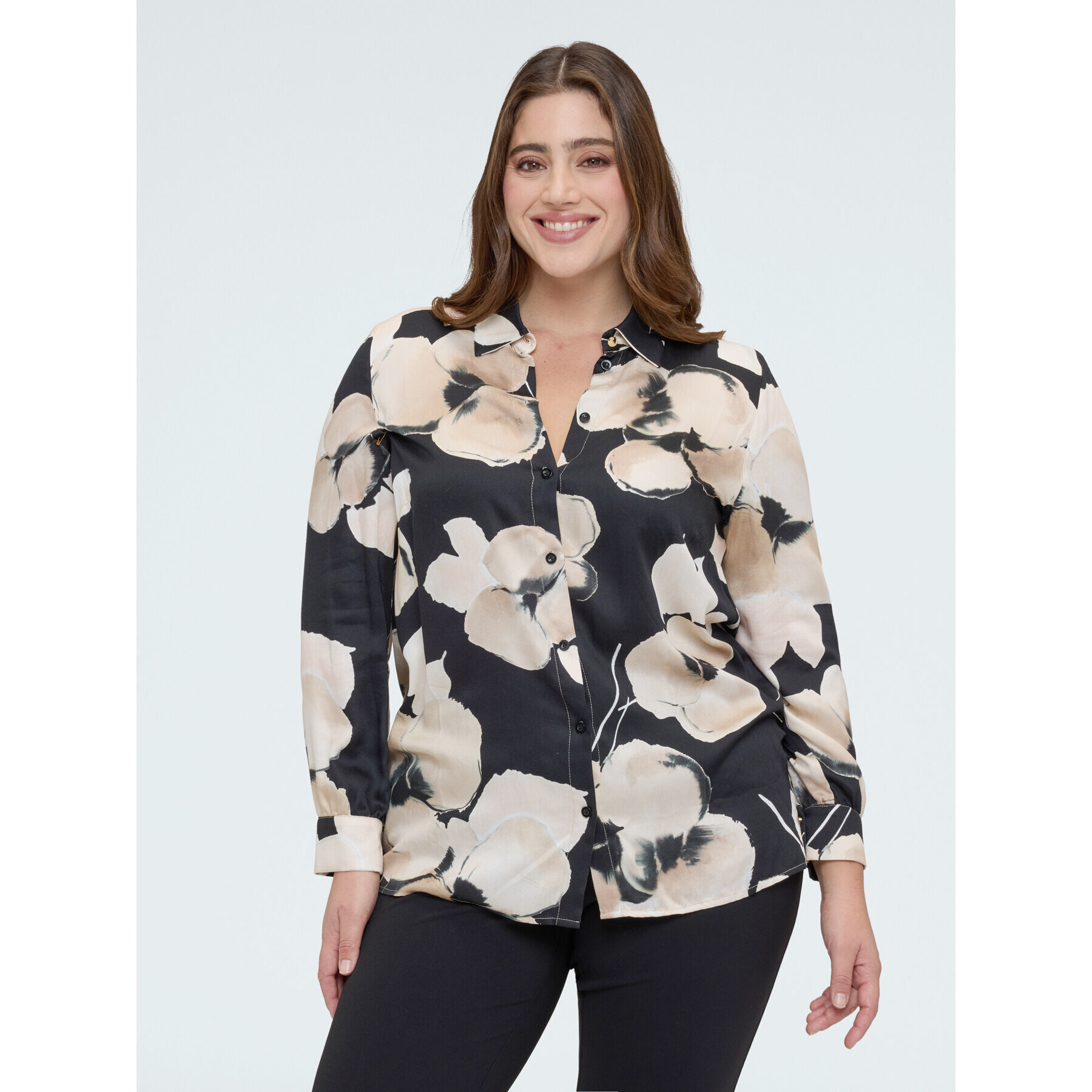 Fiorella Rubino - Camisa estampado floral en raso - Negro