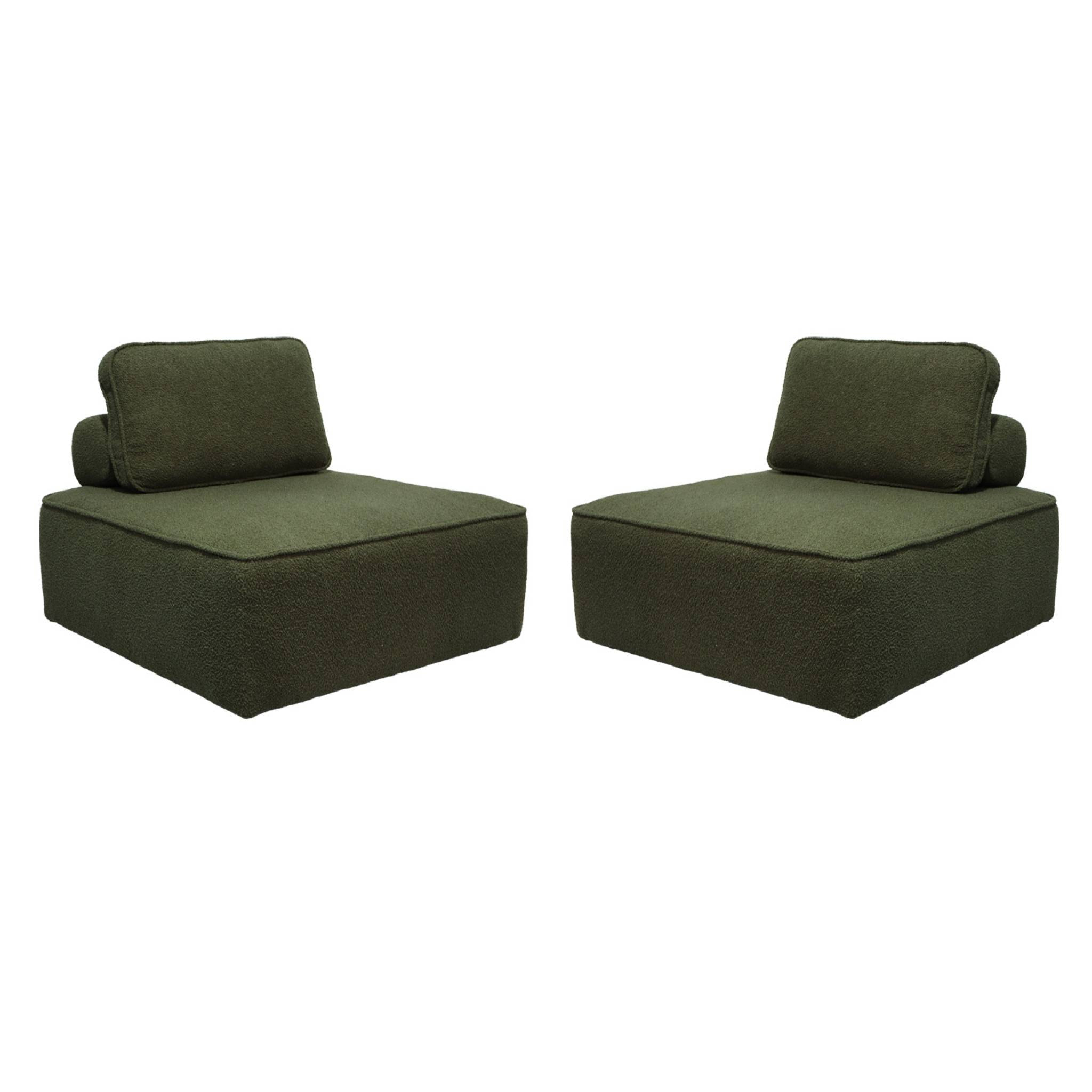 Lot de 2 chauffeuses pour canapé modulable tissu bouclette kaki 1 place Bao. L 90 x P 90 x H 74cm