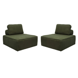Lot de 2 chauffeuses pour canapé modulable tissu bouclette kaki 1 place Bao. L 90 x P 90 x H 74cm
