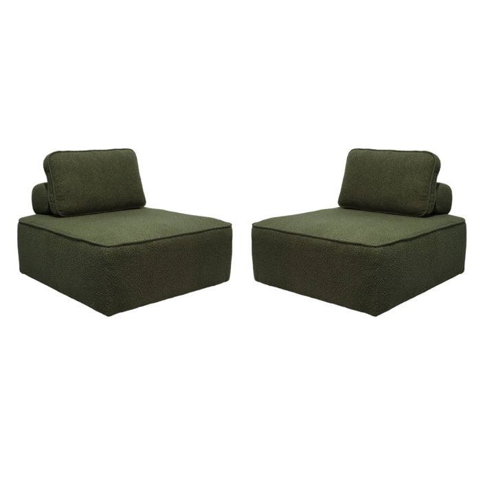 Lot de 2 chauffeuses pour canapé modulable tissu bouclette kaki 1 place Bao. L 90 x P 90 x H 74cm