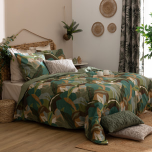 Parure de lit 3 pièces "Renata" percale de coton vert 240x220cm